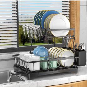 2 Tier Dish Rack for Kitchen Counter,Dish Drying Rack with 360°Drainage,Dish Drainboard Set with Cutlery Holder and 4 Cup Holder,Dish drainers Over Si