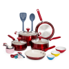 Clean Ceramic 23 Piece Non-Stick Aluminum Cookware Set, Red