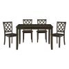 Classic Transitional 5pc Dining Set Dining Table and Four Side Chairs Set Charcoal Finish Lattice-Back Chairs Wooden Dining Furniture Set