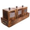 WILLART Handcrafted Wooden Antique Look Tea Coffee Sugar 3 Large Container Set in Wooden Tray – Container Canister