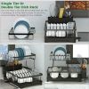 2 Tier Dish Rack for Kitchen Counter,Dish Drying Rack with 360°Drainage,Dish Drainboard Set with Cutlery Holder and 4 Cup Holder,Dish drainers Over Si