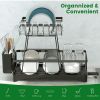 2 Tier Dish Rack for Kitchen Counter,Dish Drying Rack with 360°Drainage,Dish Drainboard Set with Cutlery Holder and 4 Cup Holder,Dish drainers Over Si