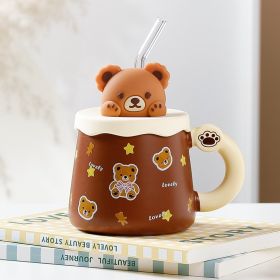 Bear Large Capacity Straw Mug With Lid (Option: C494D With Lid Straw-360ML420ML)