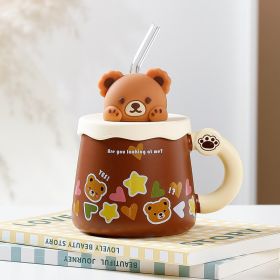 Bear Large Capacity Straw Mug With Lid (Option: C494C With Lid Straw-360ML420ML)