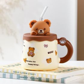 Bear Large Capacity Straw Mug With Lid (Option: C494B With Lid Straw-360ML420ML)